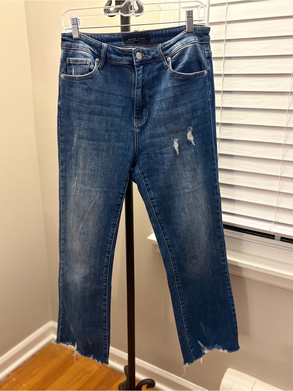 Risen Women’s Blue Distressed Straight-Leg Jeans, Size 29 (EUC)
